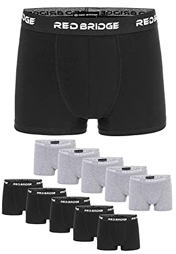 Redbridge Boxershorts Herren 10er-Pack Einfarbig Unifarben Slim Baumwolle Stretch Unterwäsche Basic Schwarz und Grau S von Redbridge