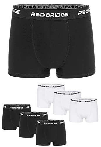 Redbridge Herren Boxershorts Set – 6er Pack enganliegende Unterhosen aus Baumwolle – Elastischer Bund mit Logo – Bequeme Unterwäsche im klassischen Schnitt Schwarz Weiß XL von Redbridge