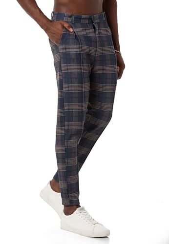 Redbridge Chino-Hose für Herren Freizeithose kariert mit Gummibund Jogg-Pants Casual Navyblau-Braun M von Redbridge