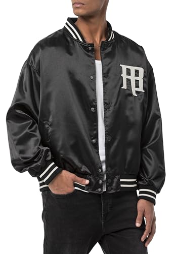 Redbridge Collegejacke im Satin-Look – Stylische Varsity-Jacke mit Stickerei und Druckknöpfen Schwarz XL von Redbridge
