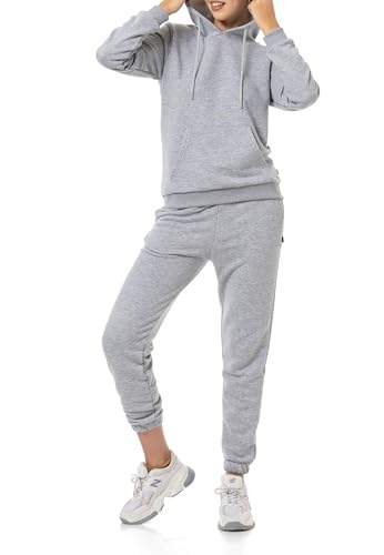 Redbridge Damen Jogginganzug Bequemer Zweiteiler mit Hoodie und Jogginghose Lässiger Freizeitanzug für Sport und Alltag Grau-Melange XL von Redbridge