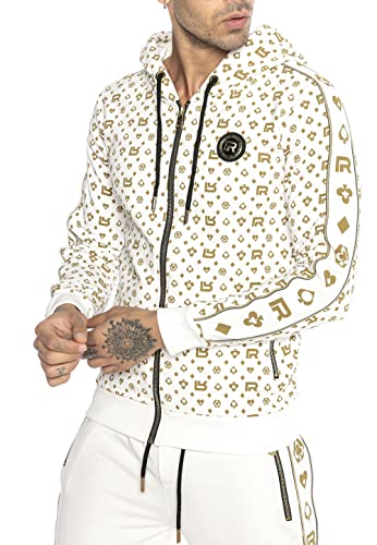 Redbridge Designer Hoodie – Bedruckter Zip-Hoodie mit Kapuze und Allover-Muster – Streetwear Sweatjacke mit Reißverschluss im Luxus-Stil Weiß 3XL von Redbridge