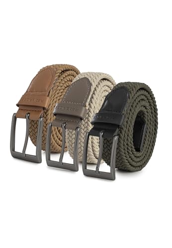 Redbridge Elastischer Flechtgürtel mit Metallschließe – Flexibler Stoffgürtel im 3er-Set Braun/Beige/Khaki 90 von Redbridge