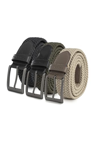 Redbridge Elastischer Flechtgürtel mit Metallschließe – Flexibler Stoffgürtel im 3er-Set Schwarz/Beige/Khaki 85 von Redbridge