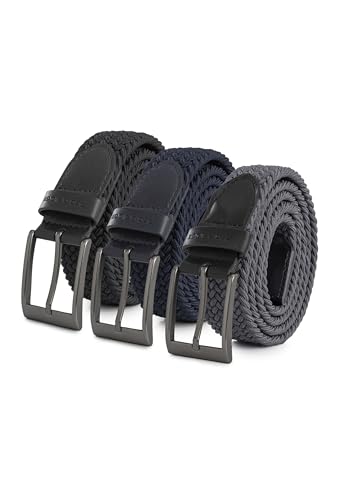 Redbridge Elastischer Flechtgürtel mit Metallschließe – Flexibler Stoffgürtel im 3er-Set Schwarz/Blau/Grau 90 von Redbridge