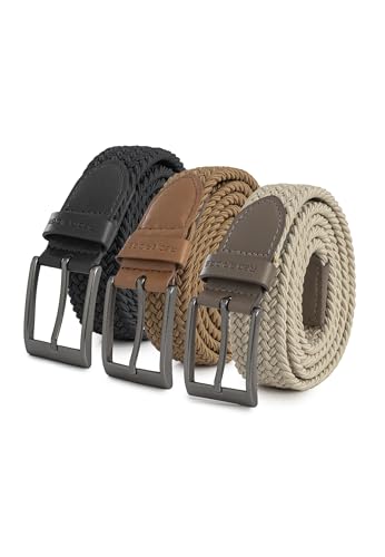 Redbridge Elastischer Flechtgürtel mit Metallschließe – Flexibler Stoffgürtel im 3er-Set Schwarz/Braun/Beige 100 von Redbridge