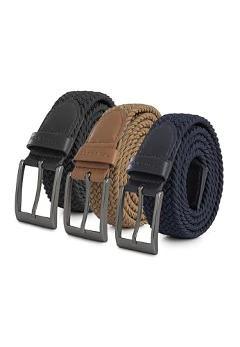 Redbridge Elastischer Flechtgürtel mit Metallschließe – Flexibler Stoffgürtel im 3er-Set Schwarz/Braun/Blau 85 von Redbridge