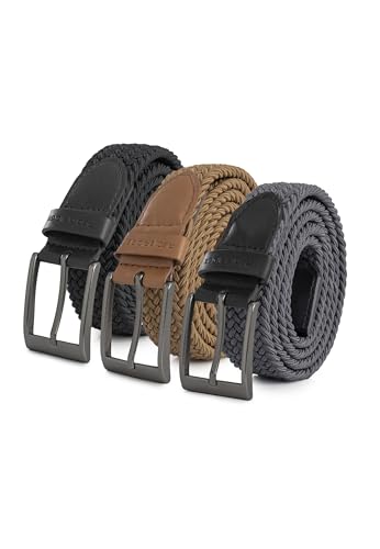 Redbridge Elastischer Flechtgürtel mit Metallschließe – Flexibler Stoffgürtel im 3er-Set Schwarz/Braun/Grau 110 von Redbridge