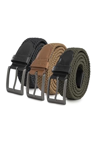 Redbridge Elastischer Flechtgürtel mit Metallschließe – Flexibler Stoffgürtel im 3er-Set Schwarz/Braun/Khaki 90 von Redbridge