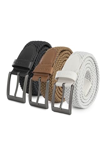 Redbridge Elastischer Flechtgürtel mit Metallschließe – Flexibler Stoffgürtel im 3er-Set Schwarz/Braun/Weiß 105 von Redbridge