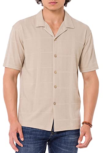 Redbridge Premium Kurzarmhemd mit besonderem Texturmuster Leichte Baumwollmischung für Business und Freizeit Beige S von Redbridge