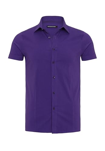 Redbridge Hemd für Herren Freizeithemd Kurzarm Business Casual Hochzeit Elegant Slim Fit 3XL Violett von Redbridge