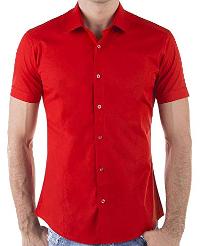 Redbridge Hemd für Herren Freizeithemd Kurzarm Business Casual Hochzeit Elegant Slim Fit L Rot von Redbridge