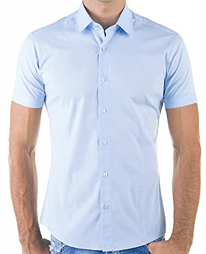 Redbridge Hemd für Herren Freizeithemd Kurzarm Business Casual Hochzeit Elegant Slim Fit M Light Blau von Redbridge