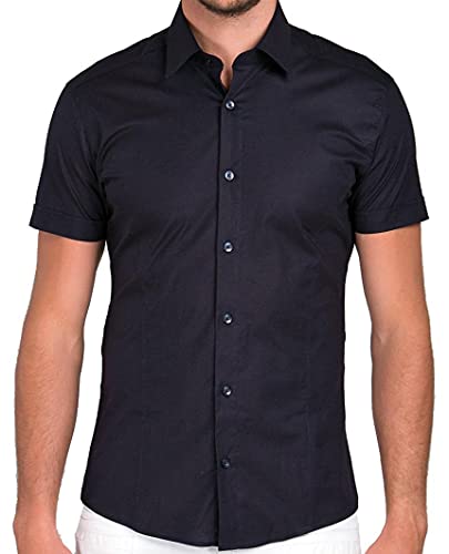 Redbridge Hemd für Herren Freizeithemd Kurzarm Business Casual Hochzeit Elegant Slim Fit M Navy von Redbridge