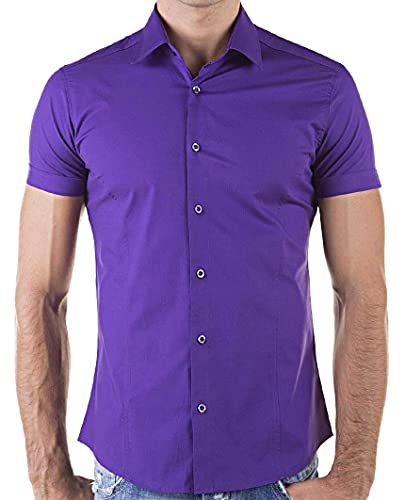 Redbridge Hemd für Herren Freizeithemd Kurzarm Business Casual Hochzeit Elegant Slim Fit S Violett von Redbridge