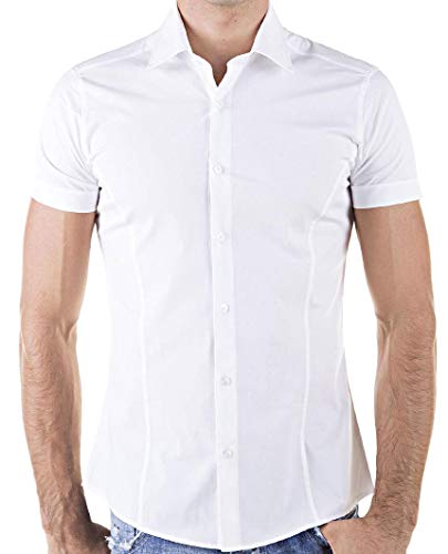 Redbridge Hemd für Herren Freizeithemd Kurzarm Business Casual Hochzeit Elegant Slim Fit 3XL Weiß - White von Redbridge