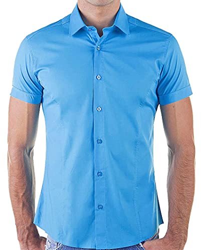 Redbridge Hemd für Herren Freizeithemd Kurzarm Business Casual Hochzeit Elegant Slim Fit L Mittelblau - Midblue von Redbridge