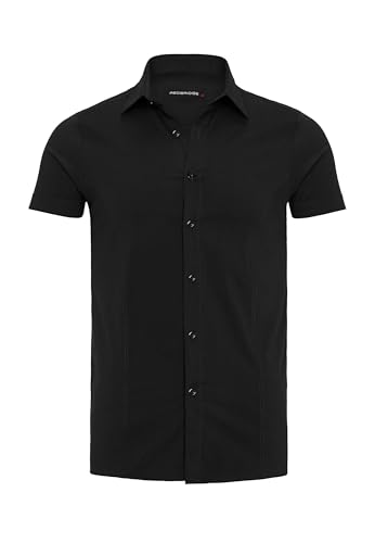 Redbridge Hemd für Herren Freizeithemd Kurzarm Business Casual Hochzeit Elegant Slim Fit L Schwarz von Redbridge