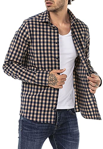 Redbridge Hemd für Herren Freizeithemd Langarm Baumwolle Kariert Modern Fit Beige L von Redbridge