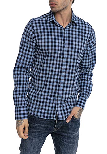 Redbridge Hemd für Herren Freizeithemd Langarm Baumwolle Kariert Modern Fit Blau XL von Redbridge