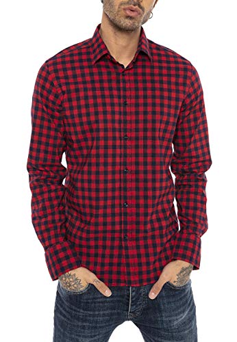 Redbridge Hemd für Herren Freizeithemd Langarm Baumwolle Kariert Modern Fit Rot XL von Redbridge