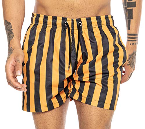 Redbridge Herren Badehose Badeshorts kurz schnelltrocknend Vertical Stripes Orange-Schwarz XL von Redbridge