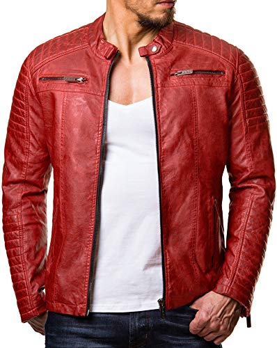 Redbridge Herren Jacke Übergangsjacke Biker Lederjacke Kunstleder mit gesteppten Bereichen M Rot von Redbridge