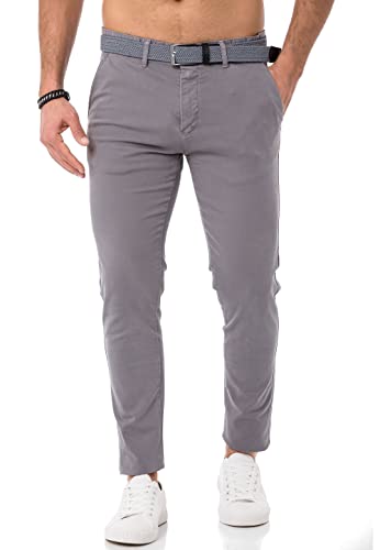 Redbridge Herren Chino-Hose mit Gürtel Bequeme Freizeit- und Businesshose Grau W36 L32 von Redbridge