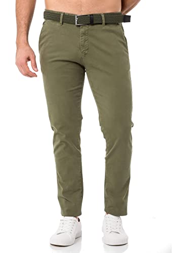Redbridge Herren Chino-Hose mit Gürtel Bequeme Freizeit- und Businesshose Khaki W29 L32 von Redbridge