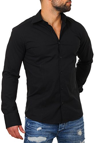 Redbridge Herren Hemd Slim Fit Business Hochzeit Freizeithemd Langarm Bügelleicht R-2111, Schwarz (Black), Gr. L von Redbridge