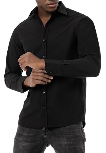 Redbridge Herren Hemd Basic Langarm Modern Fit Kentkragen Schwarz 3XL von Redbridge