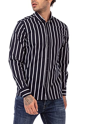 Redbridge Herren Hemd Gestreift Modern Fit Langarm Blau L von Redbridge