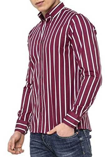 Redbridge Herren Hemd Gestreift Modern Fit Langarm Bordeaux L von Redbridge