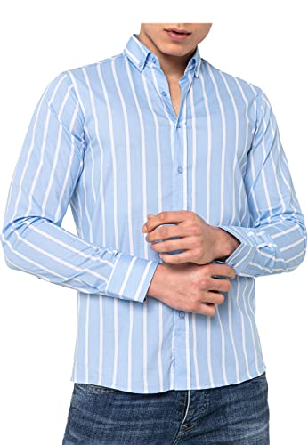 Redbridge Herren Hemd Gestreift Modern Fit Langarm Hellblau L von Redbridge