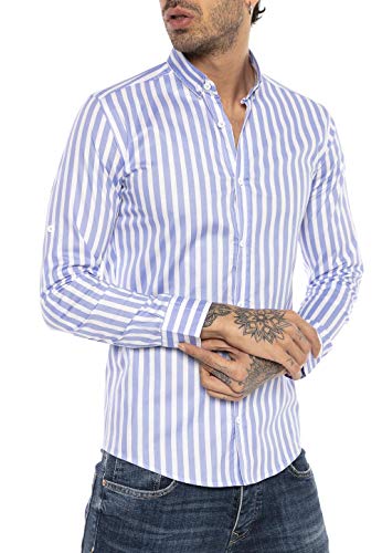 Redbridge Herren Hemd Gestreift Modern Fit Langarm Hellblau XL von Redbridge