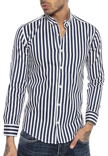 Redbridge Hochwertiges Hemd gestreift Langarm Ideal für Business und Alltag Premium Qualität Navy Blau XXL von Redbridge