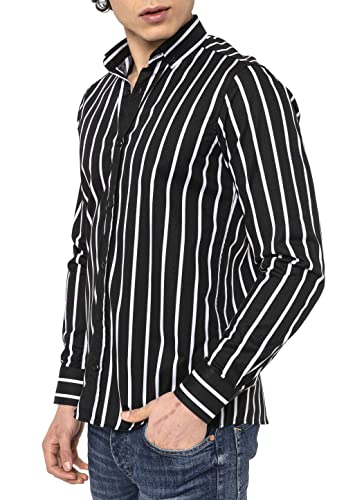 Redbridge Hochwertiges Langarmhemd mit vertikalen Streifen Modisch und Elegant für Business und Freizeit Schwarz M von Redbridge