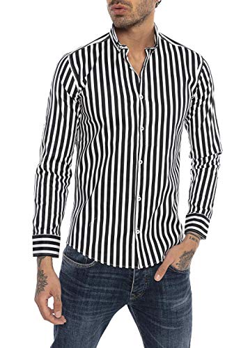Redbridge Hochwertiges Hemd gestreift Langarm Ideal für Business und Alltag Premium Qualität Schwarz XL von Redbridge