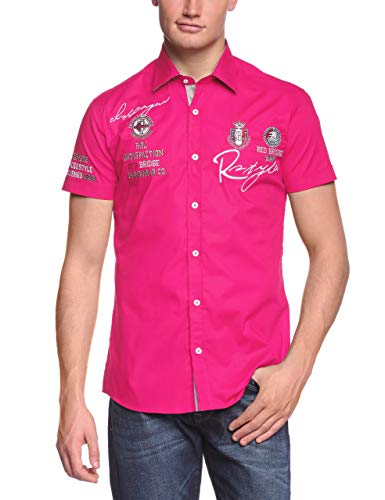 Redbridge Herren Hemd Kurzarm Freizeithemd Regular Fit Tailliert Bestickt R-Style R-2122 M Rosa Fuchsia von Redbridge
