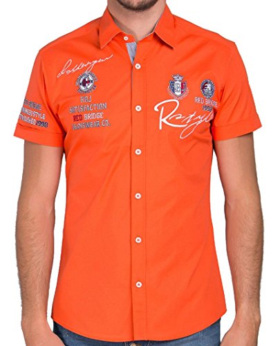 Redbridge Herren Hemd Kurzarm Freizeithemd Regular Fit Tailliert Bestickt R-Style R-2122 S Orange Coral von Redbridge