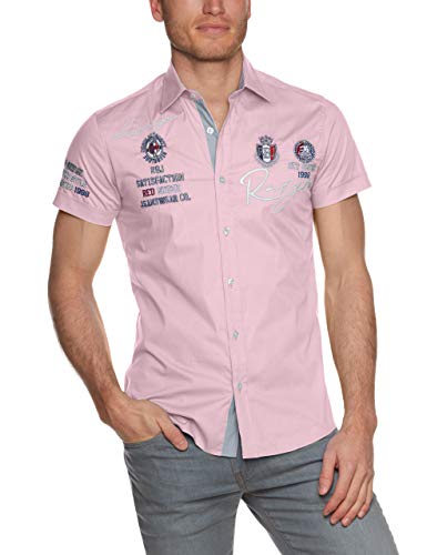 Redbridge Herren Hemd Kurzarm Freizeithemd Regular Fit Tailliert Bestickt R-Style R-2122 S Rosa Pink von Redbridge