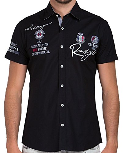 Redbridge Herren Hemd Kurzarm Freizeithemd Regular Fit Tailliert Bestickt R-Style R-2122 S Schwarz Black 012 von Redbridge