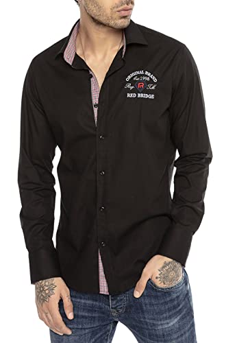 Redbridge Premium Hemd Langarm Business Casual Baumwolle Schwarz L von Redbridge