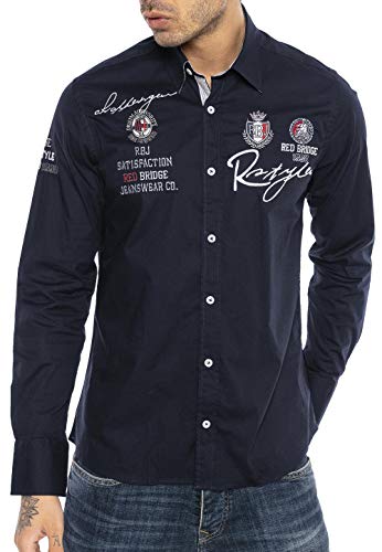 Redbridge Herren Hemd Langarm Freizeithemd Regular Fit Tailliert Bestickt R-Style R-2130 S Navy von Redbridge