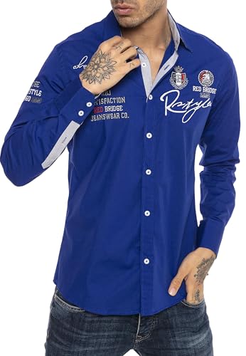 Redbridge Modisches Herren Langarmhemd mit trendigen Stickereien Baumwolle Atmungsaktiv Saxeblau M von Redbridge