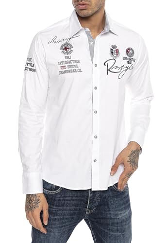 Redbridge Modisches Herren Langarmhemd mit trendigen Stickereien Baumwolle Atmungsaktiv Weiß XXL von Redbridge