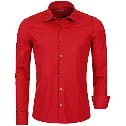 Redbridge Herren Hemd Slim Fit Business Hochzeit Freizeithemd Langarm Bügelleicht R-2111, Rot (Red), Gr. L von Redbridge