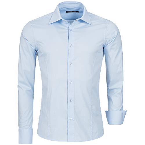 Redbridge Herren Hemd Slim Fit Business Hochzeit Freizeithemd Langarm Bügelleicht R-2111, Blau (Light Blue), Gr. XL von Redbridge