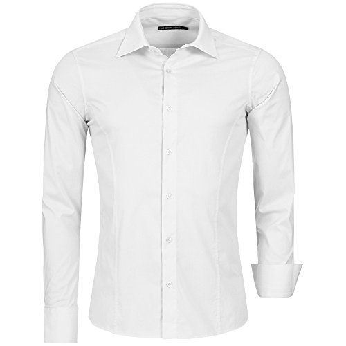 Redbridge Herren Hemd Slim Fit Business Hochzeit Freizeithemd Langarm Bügelleicht R-2111, Weiß (White), Gr. 4XL von Redbridge